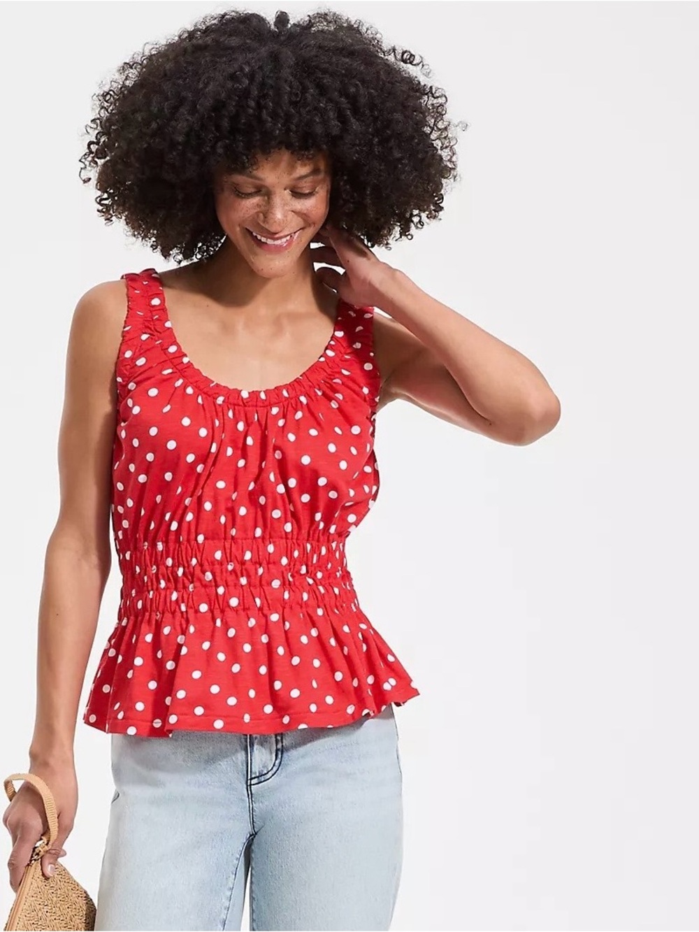 NEVER WORN Lands End Red Polka Dot Smocked Peplum Tank Top